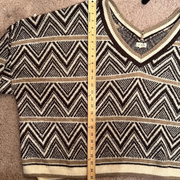 Oversized POL vneck sweater with brown, olive and tan accents NEW Womens small - Picture 7 of 9